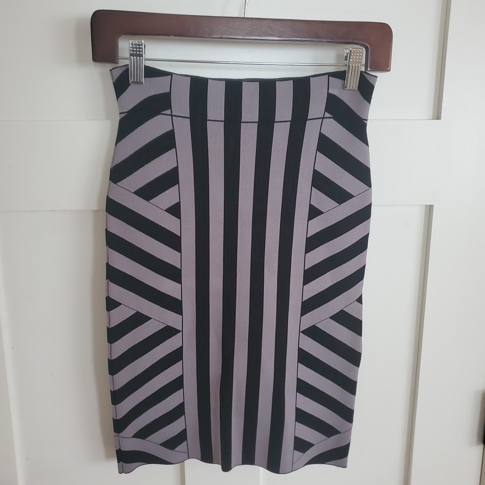 BCBG Maxazria Pencil Bandage Mini Skirt Womens XS Y2K 2000s Gray Black Office